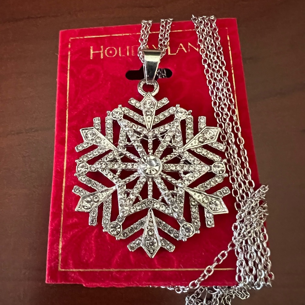 Holiday Lane Silver-Tone Crystal Snowflake 36 Inches Pendant Necklace